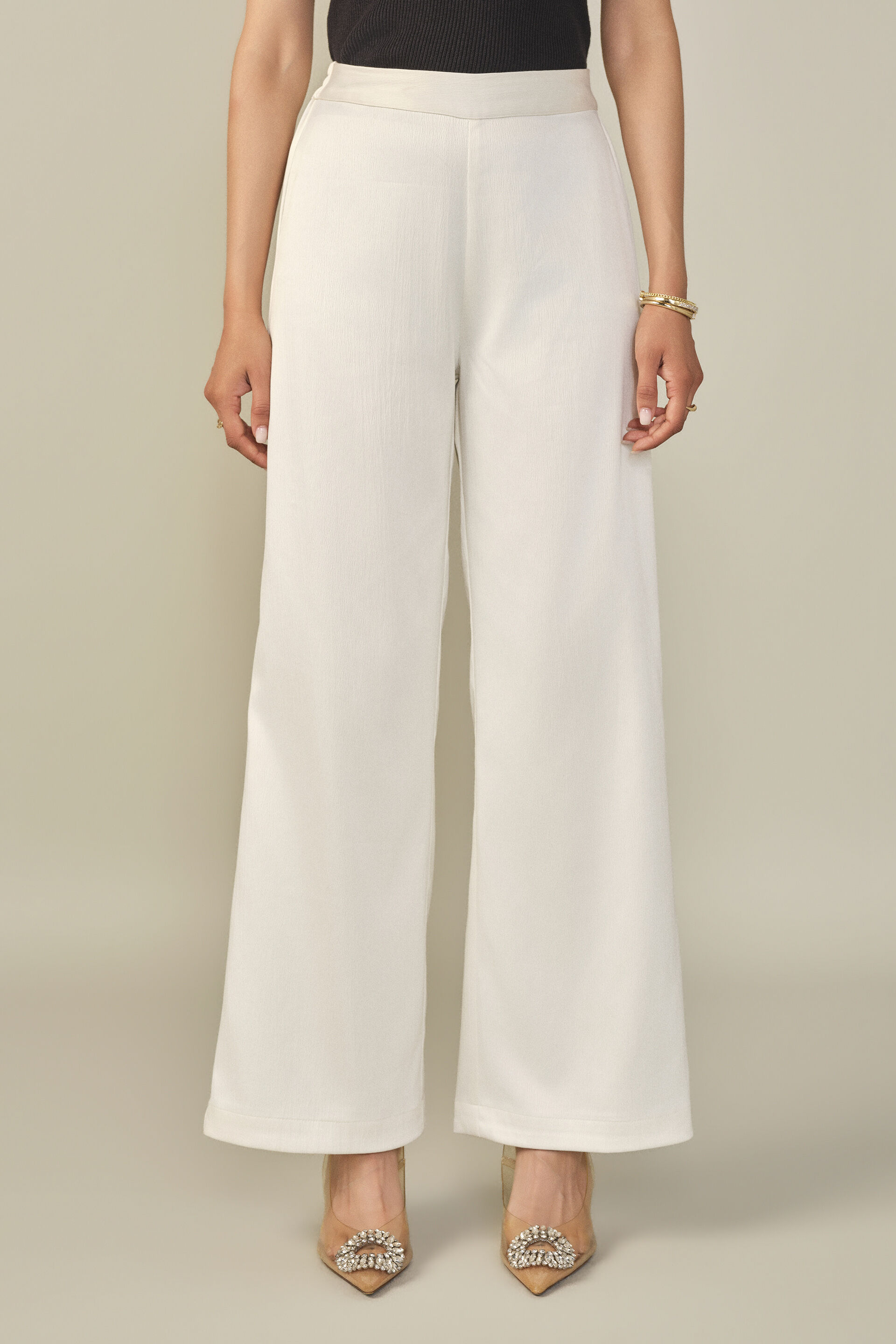 Satin Trousers in Off White, Off White, image 1